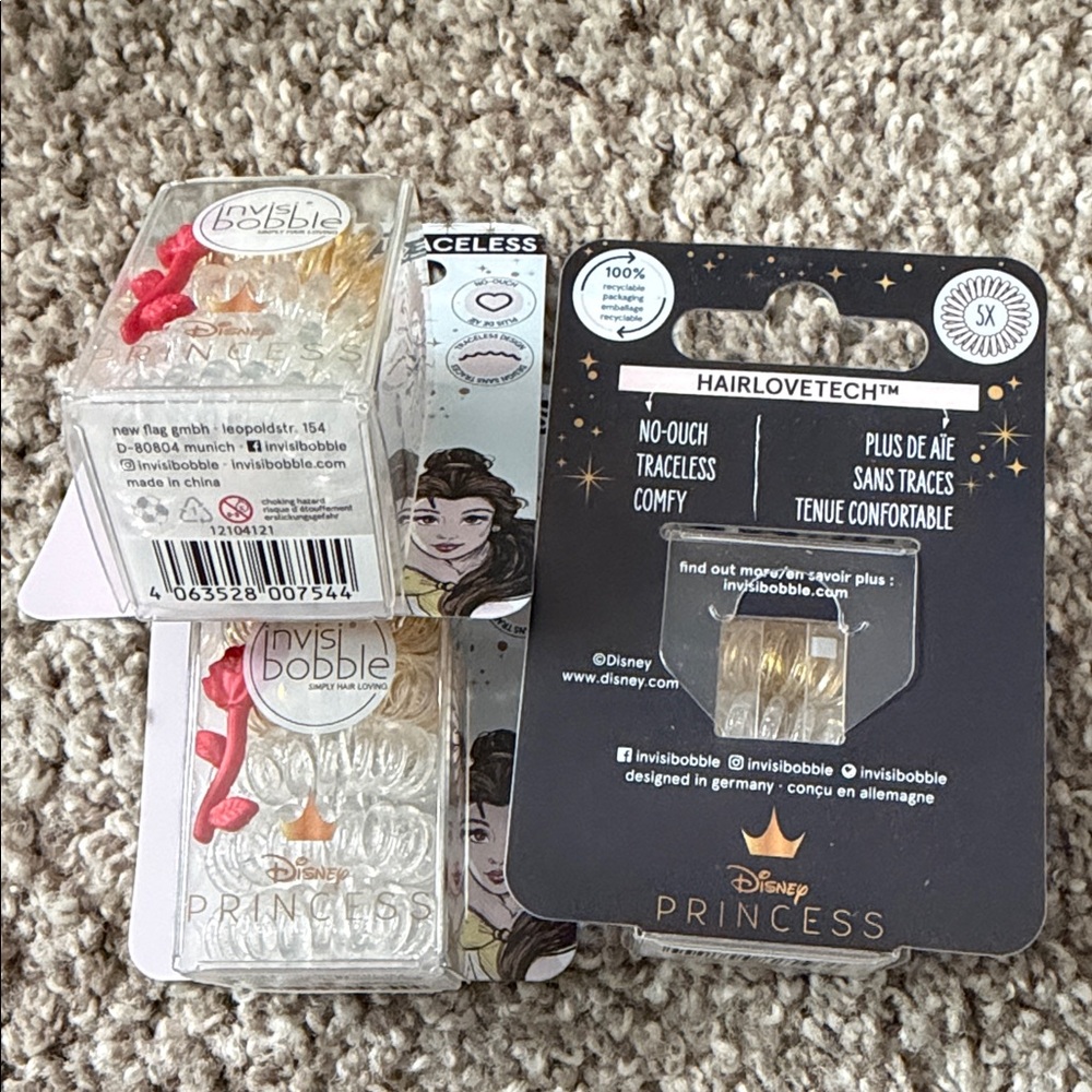 Invisibobble Disney Princess Belle Hair Ties 3 Pack Bundle Gold Clear Rose Crown - Picture 2 of 2